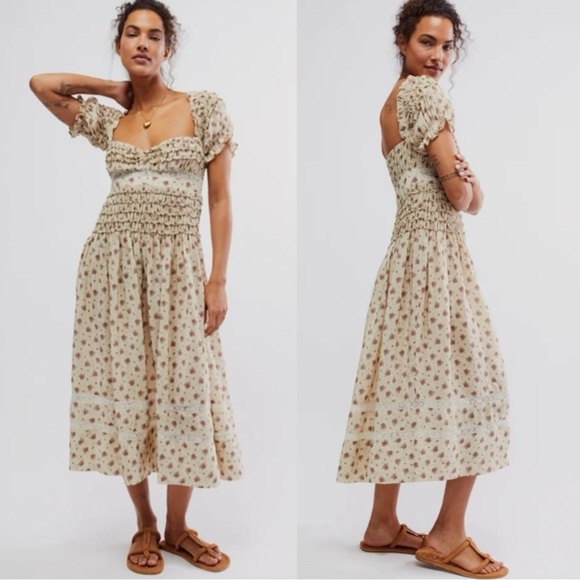 Free People Dresses & Skirts - Free People Dainty Cottage Ethereal Bali Juniper Midi Dress 6 Lace Cream Floral